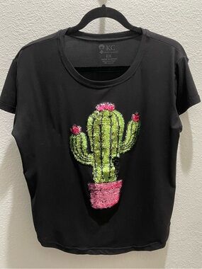 Black Women's Sequin Cactus Tee